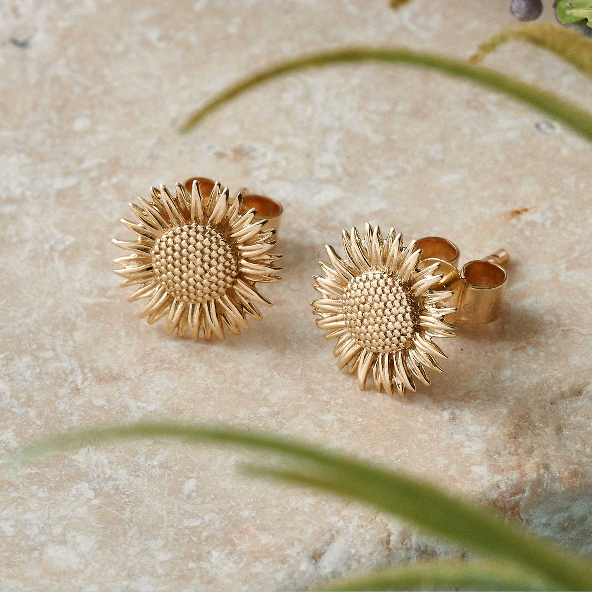 Small Batch-Made Gold Sunflower Earrings in UK