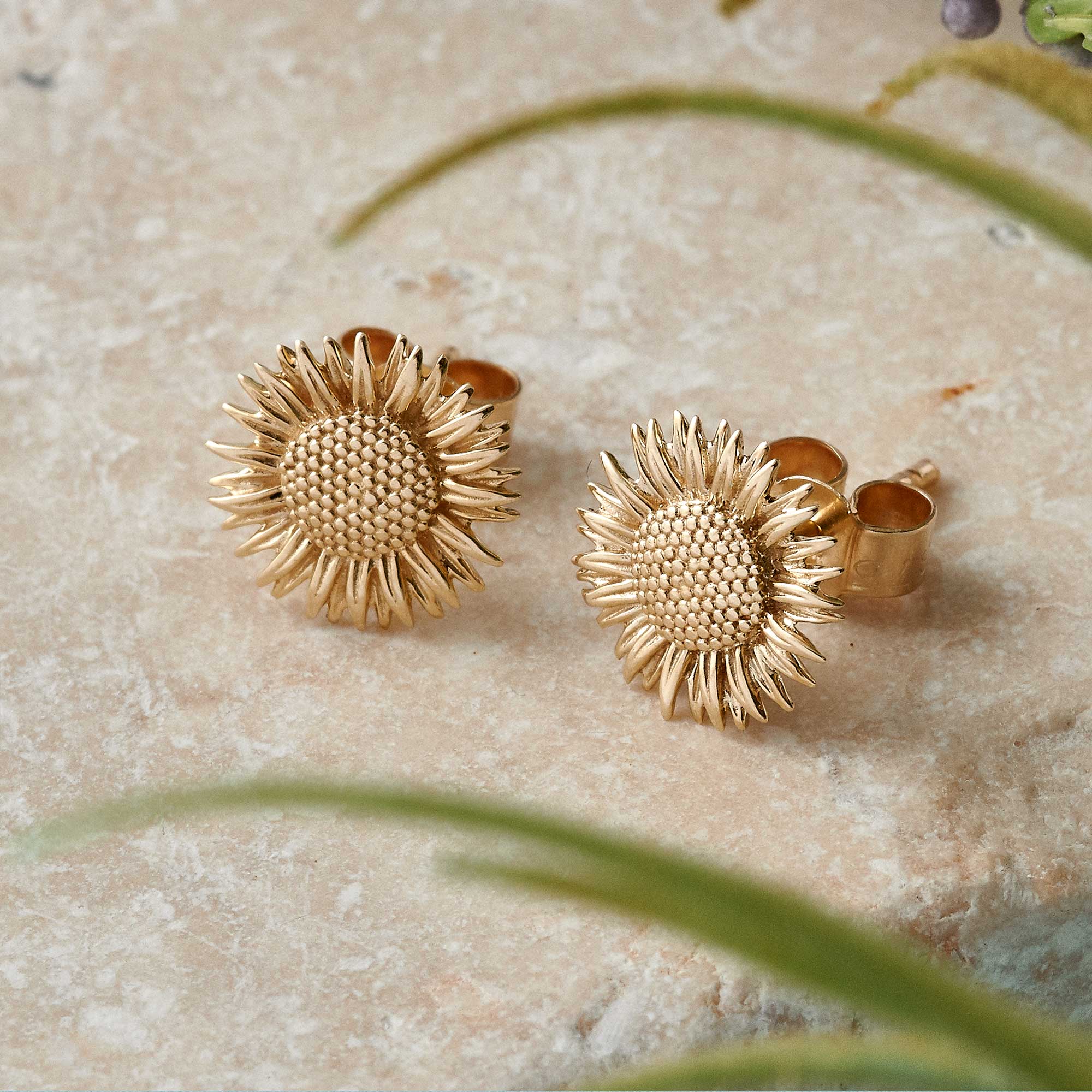 Solid Gold Sunflower Stud Earrings from Scarlett Jewellery