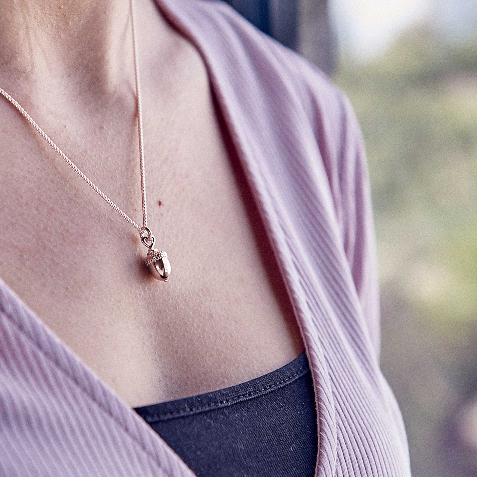 Acorn Necklace in Solid Rose Gold - Exquisite Nature-inspired Design