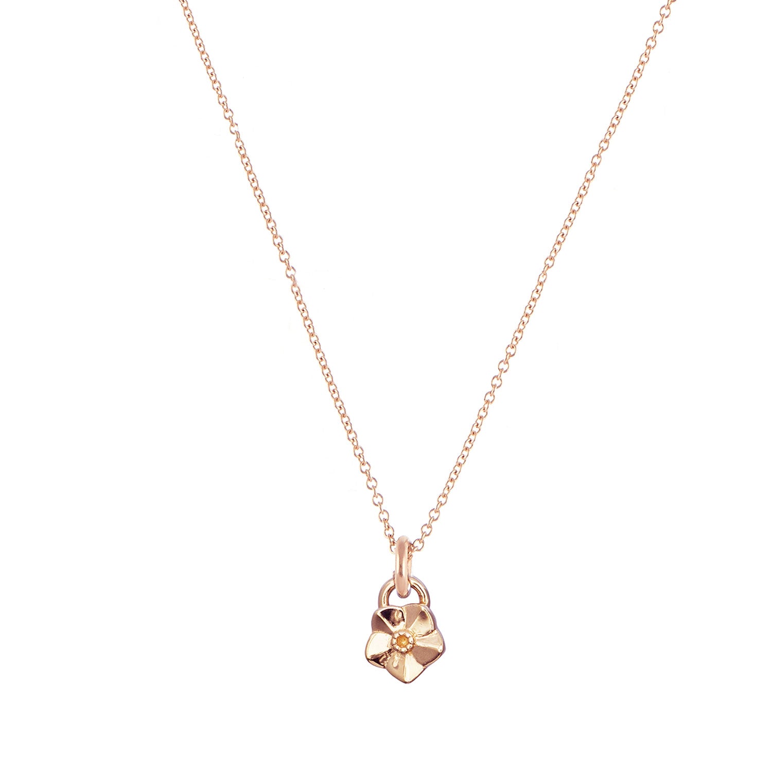 Solid rose gold tiny forget me not flower necklace Scarlett Jewellery
