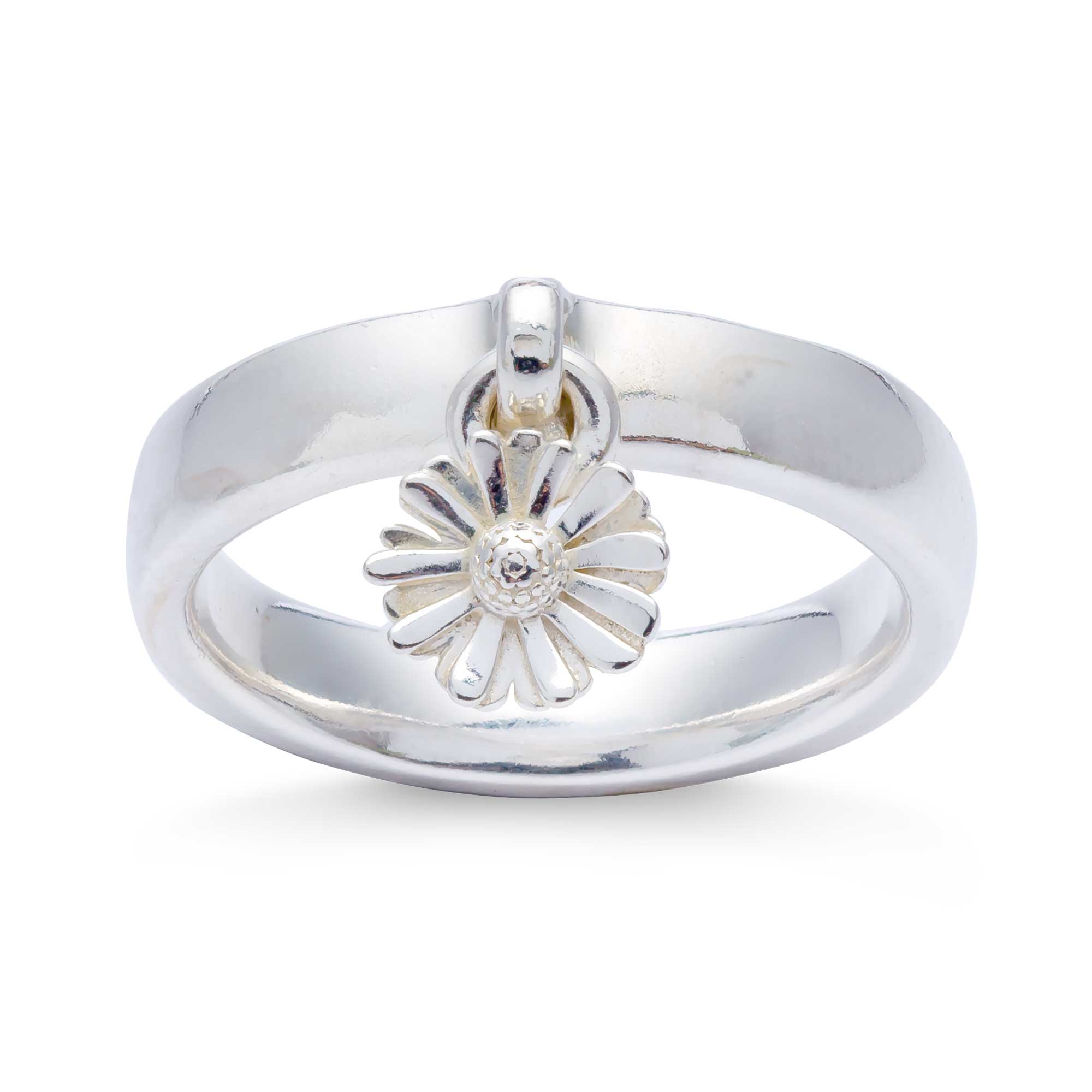 Solid silver daisy flower charm ring Scarlett Jewellery