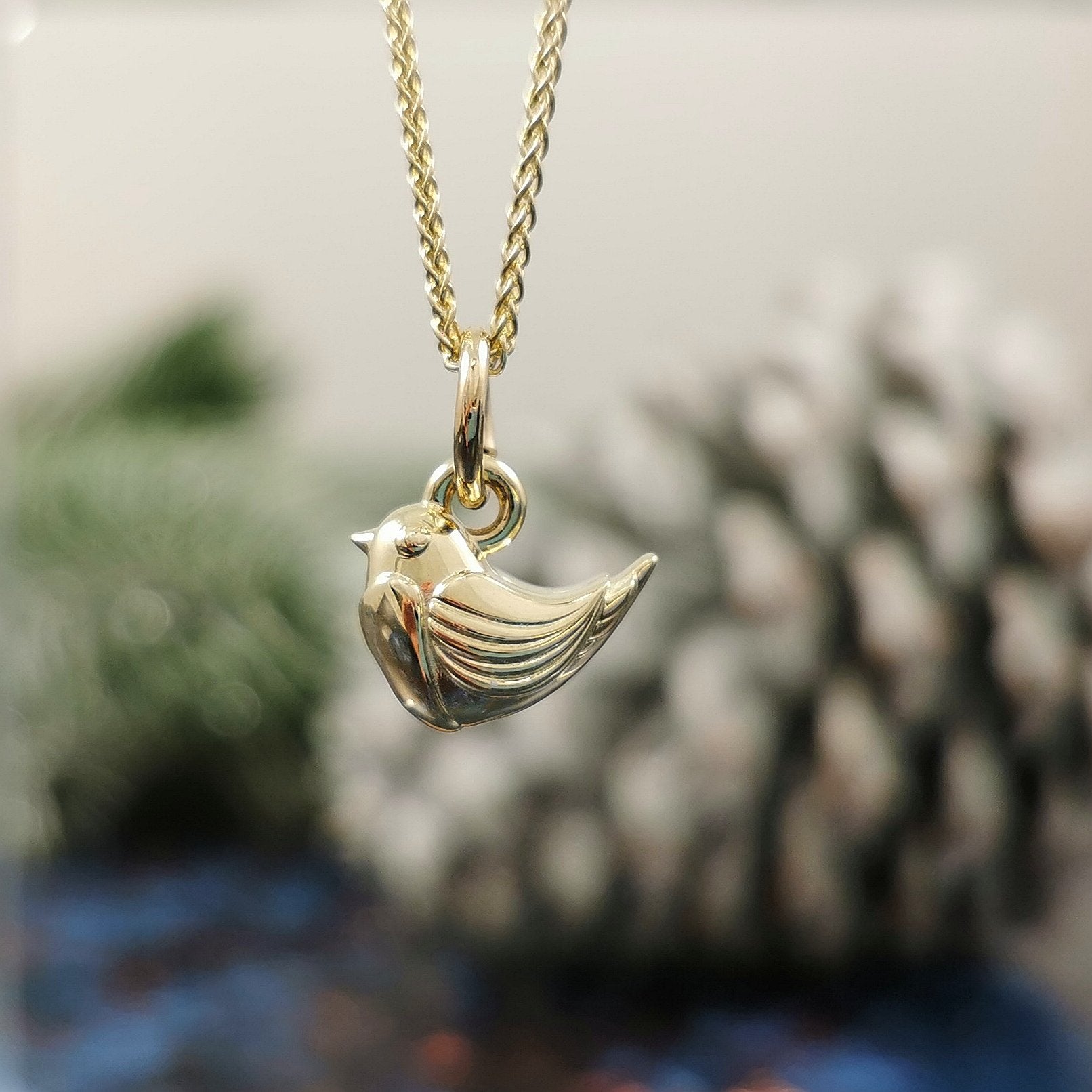 solid gold robin bird bracelet charm necklace pendant christmas fits pandora