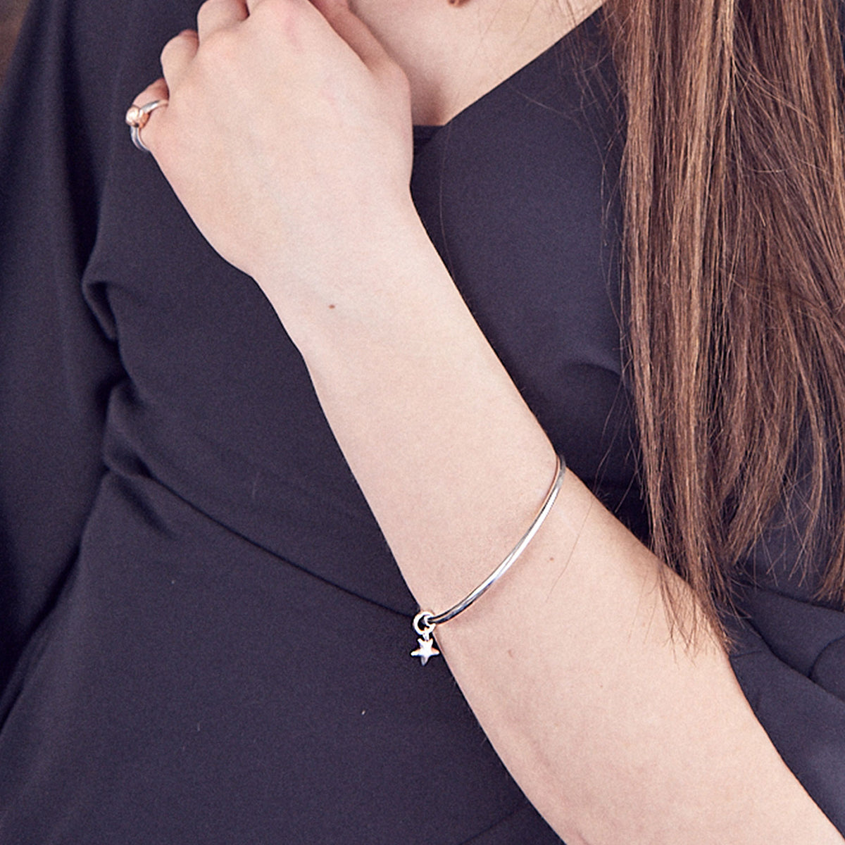 UK-Made Sterling Silver Bangle with Organic Star