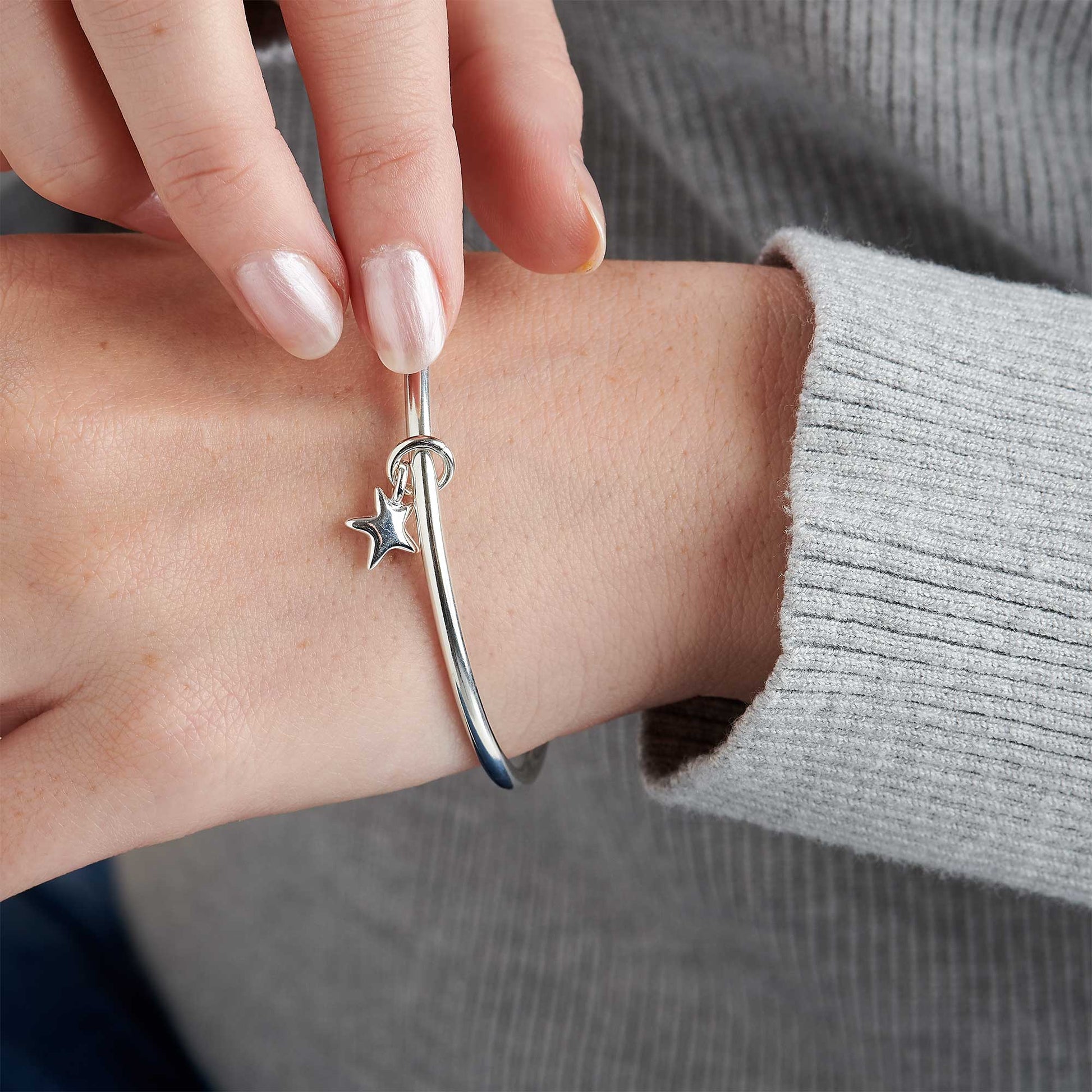 Silver star charm bangle designer jewellery Scarlett Made in Brighton UK
