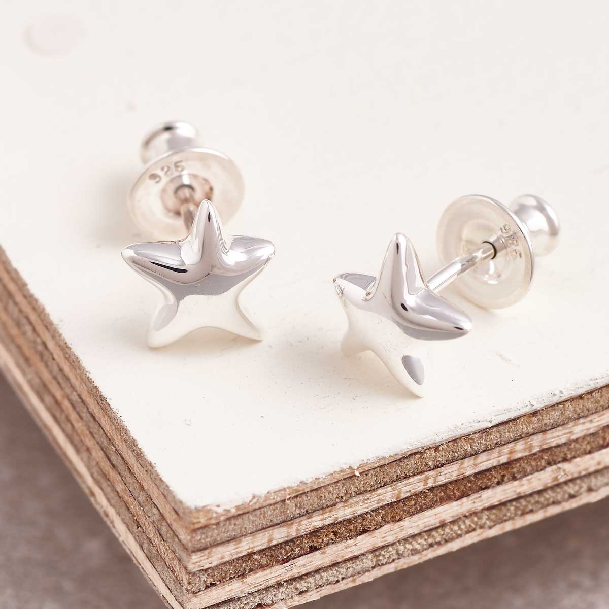 Organic-Shaped Stardust Silver Star Earrings