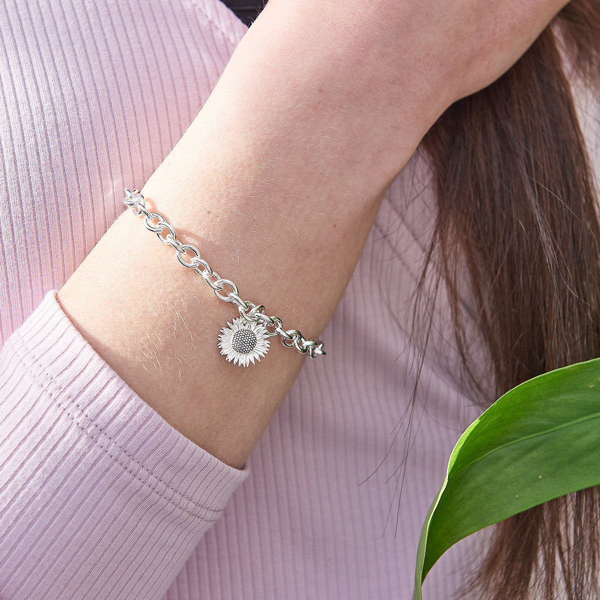 Sunflower Silver Charm Bracelet Solid Sterling adjustable designer bracelet Scarlett Jewellery