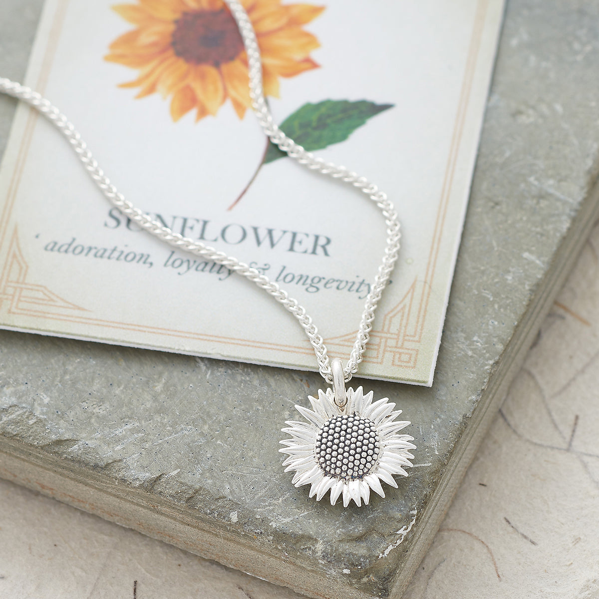 solid 925 sterling silver sunflower necklace pendant scarlett jewellery