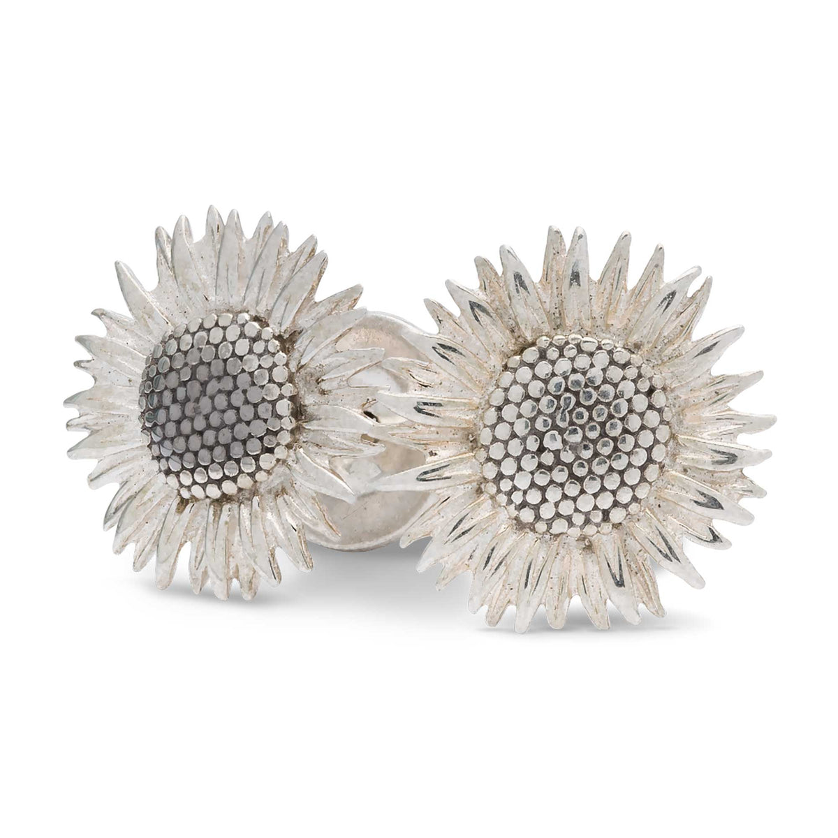 solid sterling silver sunflower stud earrings as seen at RhS Chelsea Flower Show Scarlett Jewellery