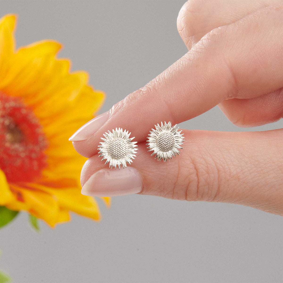 silver sunflower stud earrings scarlett jewellery for chelsea flower show