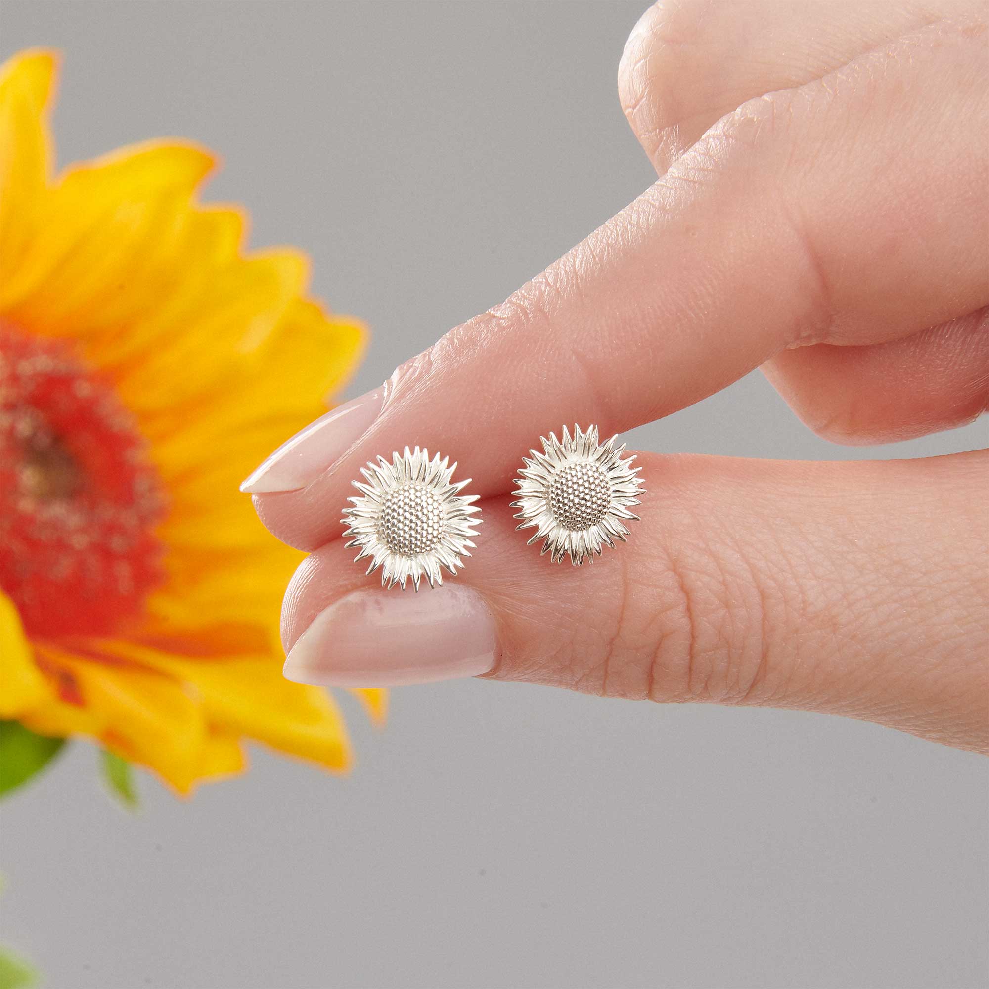 silver sunflower stud earrings scarlett jewellery for chelsea flower show