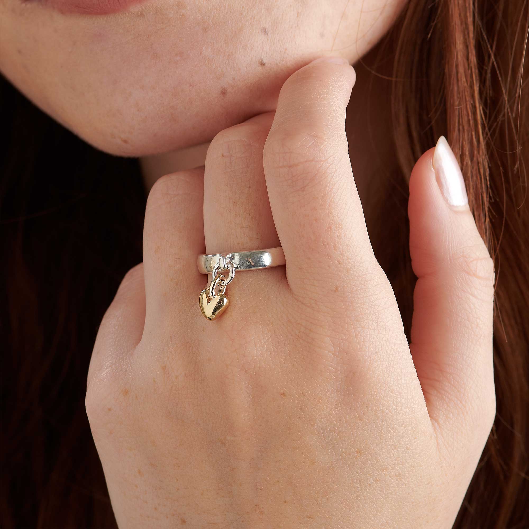 solid silver & recycled solid gold heart charm ring designer womens scarlett jewellery UK