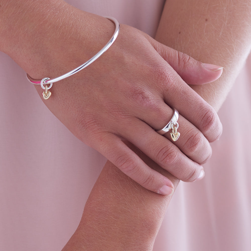 Organic-shaped Dangling Gold Heart Charm - Unique Women's Ring