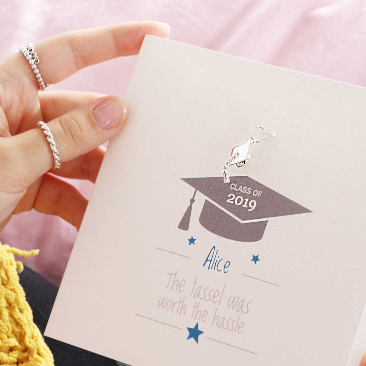 Mortar Board Charm Personalised Graduation Gift Card Scarlett Jewellery