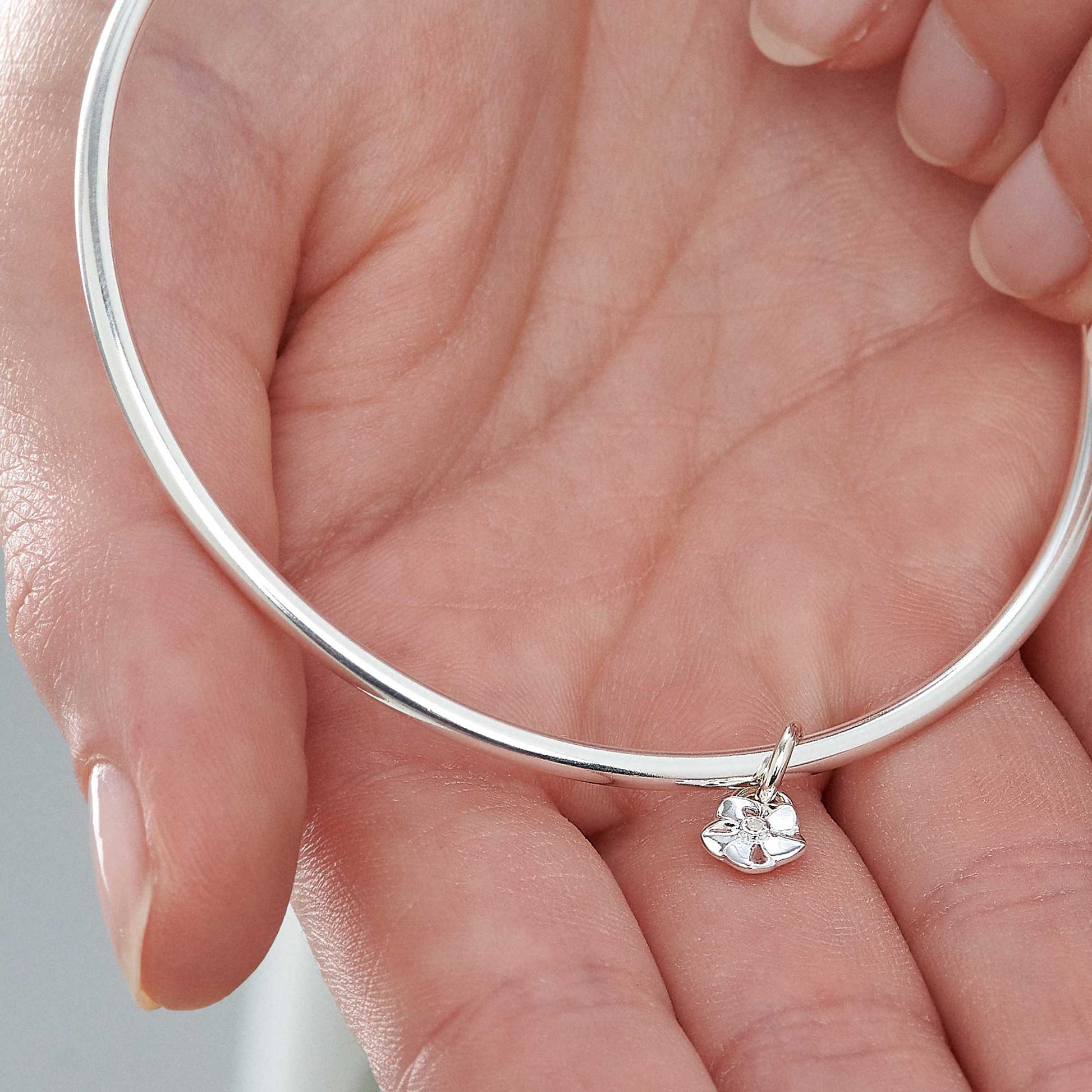tiny forget me not flower charm bangle everlasting memory gift for loss Scarlett Jewellery