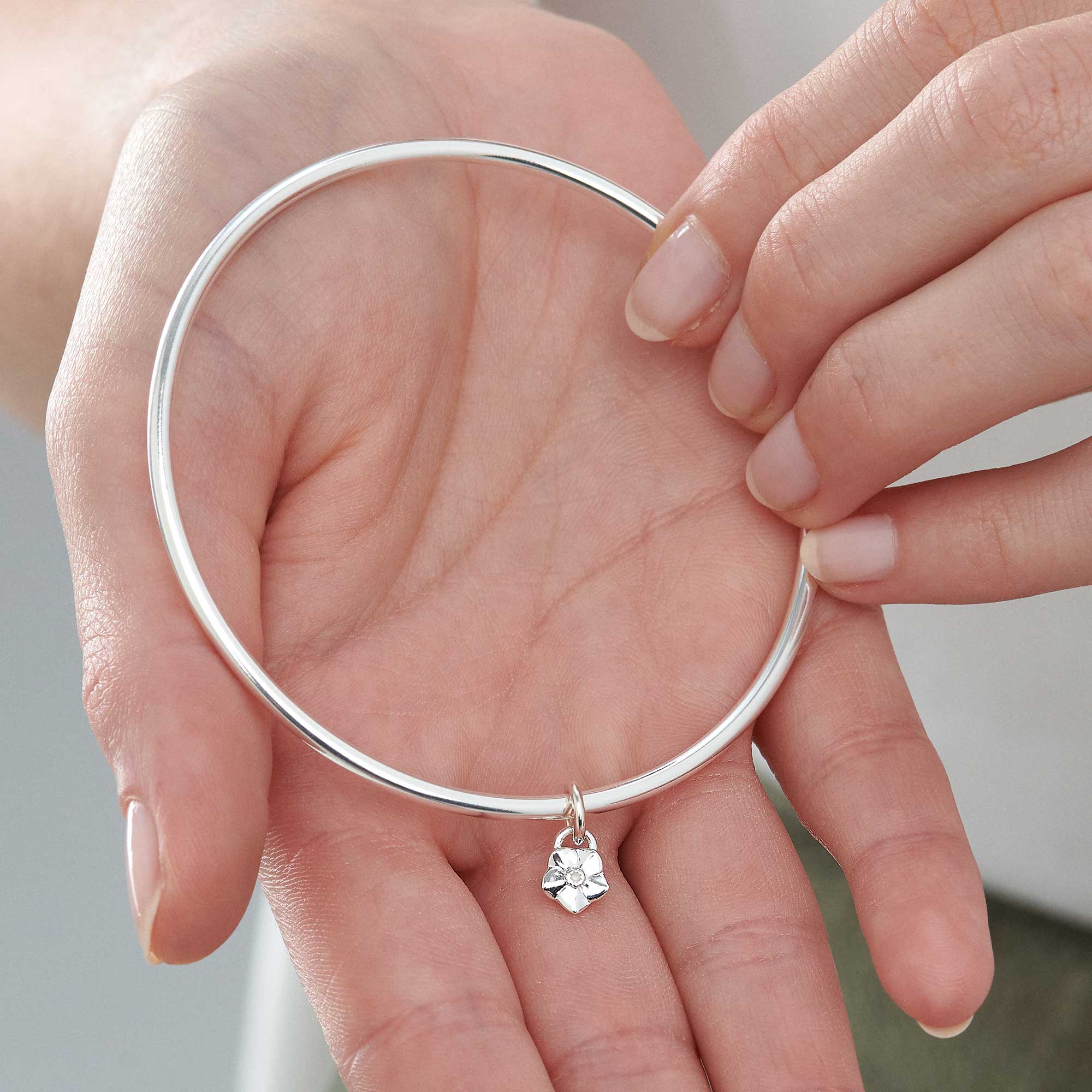 tiny forget me not flower charm bangle everlasting memory gift for loss Scarlett Jewellery