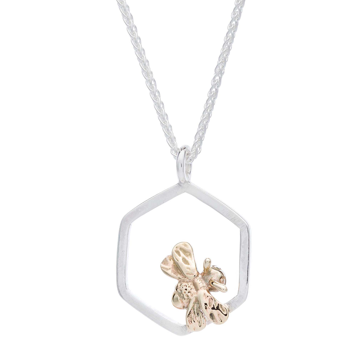 Tiny rested honeybee silver and gold necklace scarlett jewellery