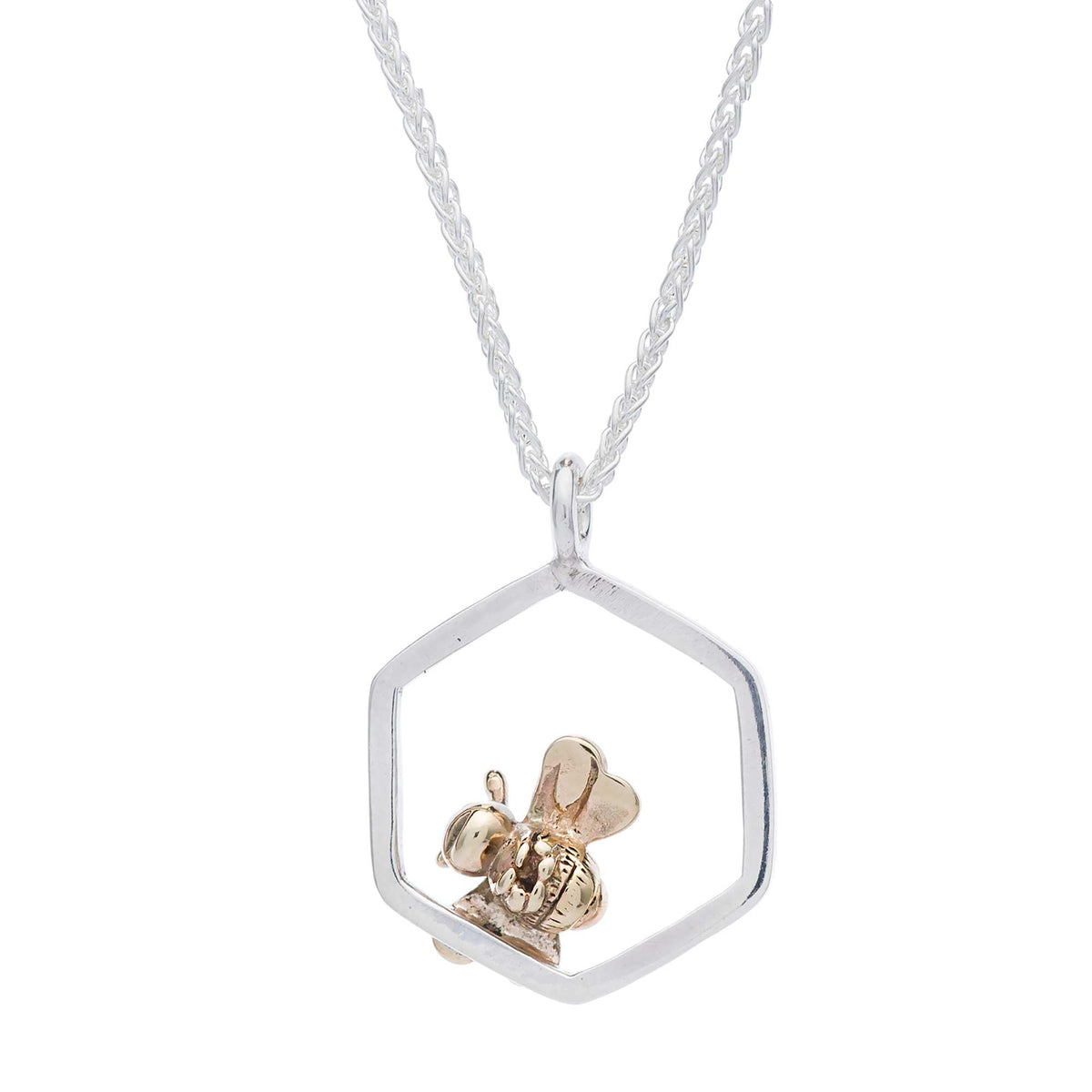 Tiny rested honeybee silver and gold necklace scarlett jewellery