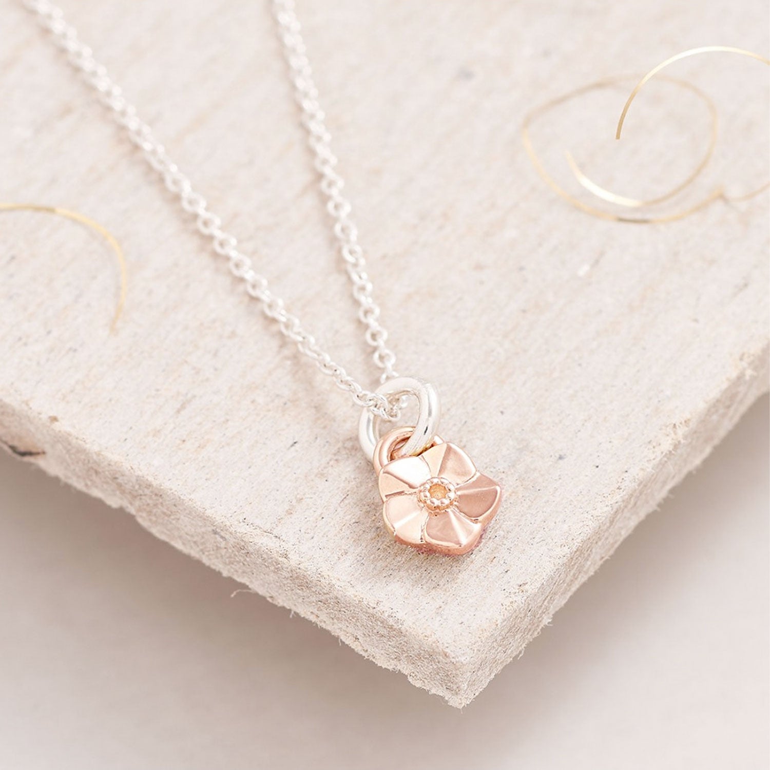 Tiny Forget-Me-Not rose Gold Charm Necklace Memorial Gift Scarlett Jewellery