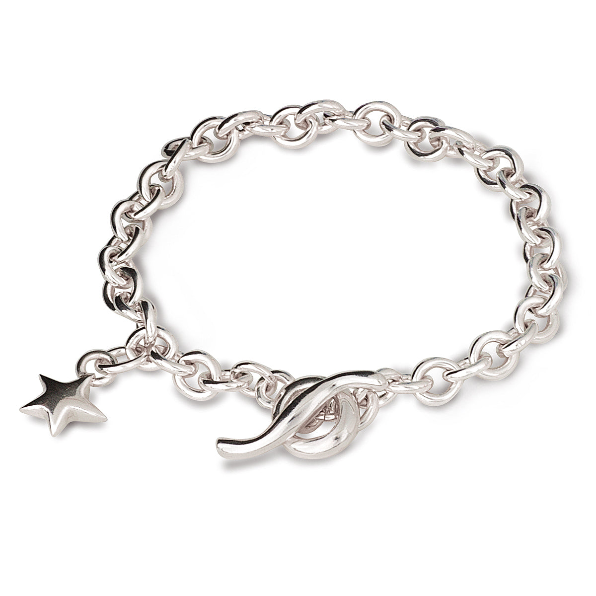 Star classic heavy silver charm bracelet with t-bar Scarlett Jewellery vintage 90s style