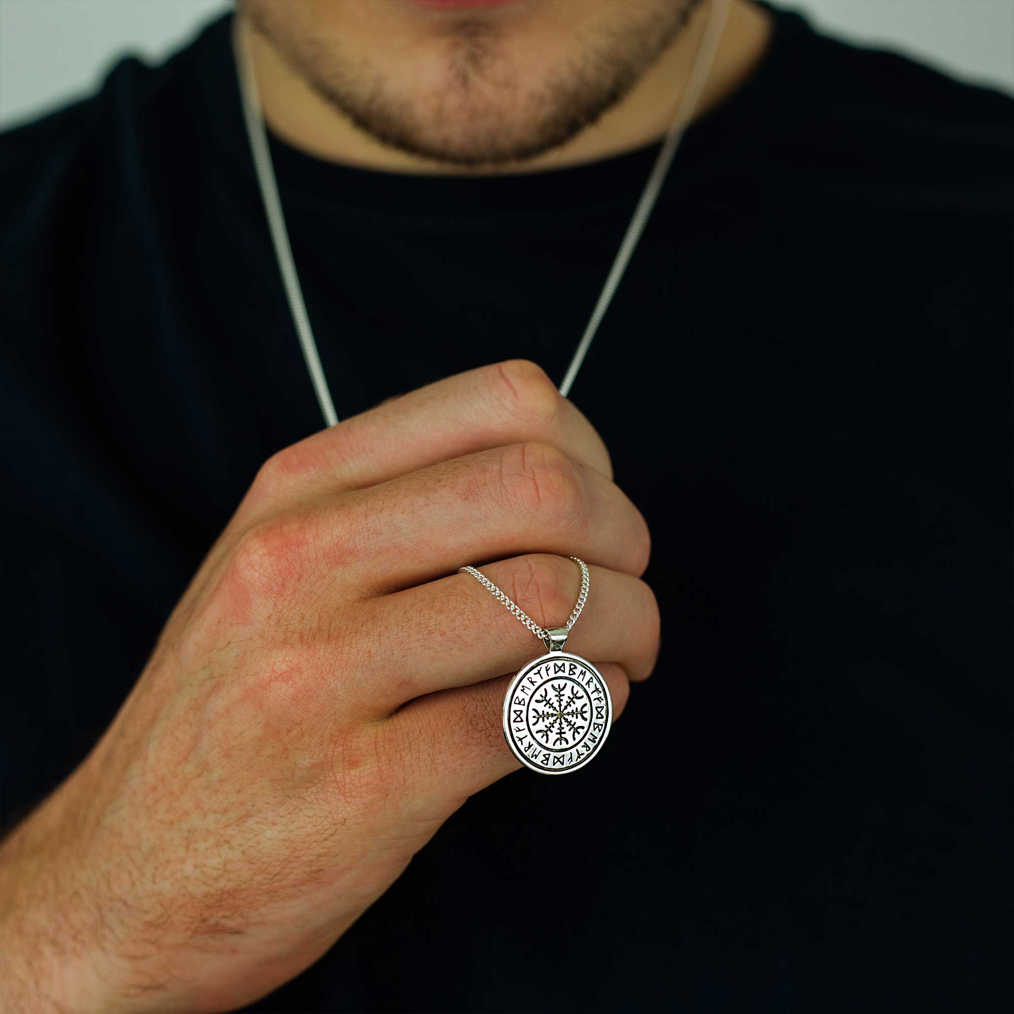 viking rune mens silver necklace mandala style norse pendant travel runes