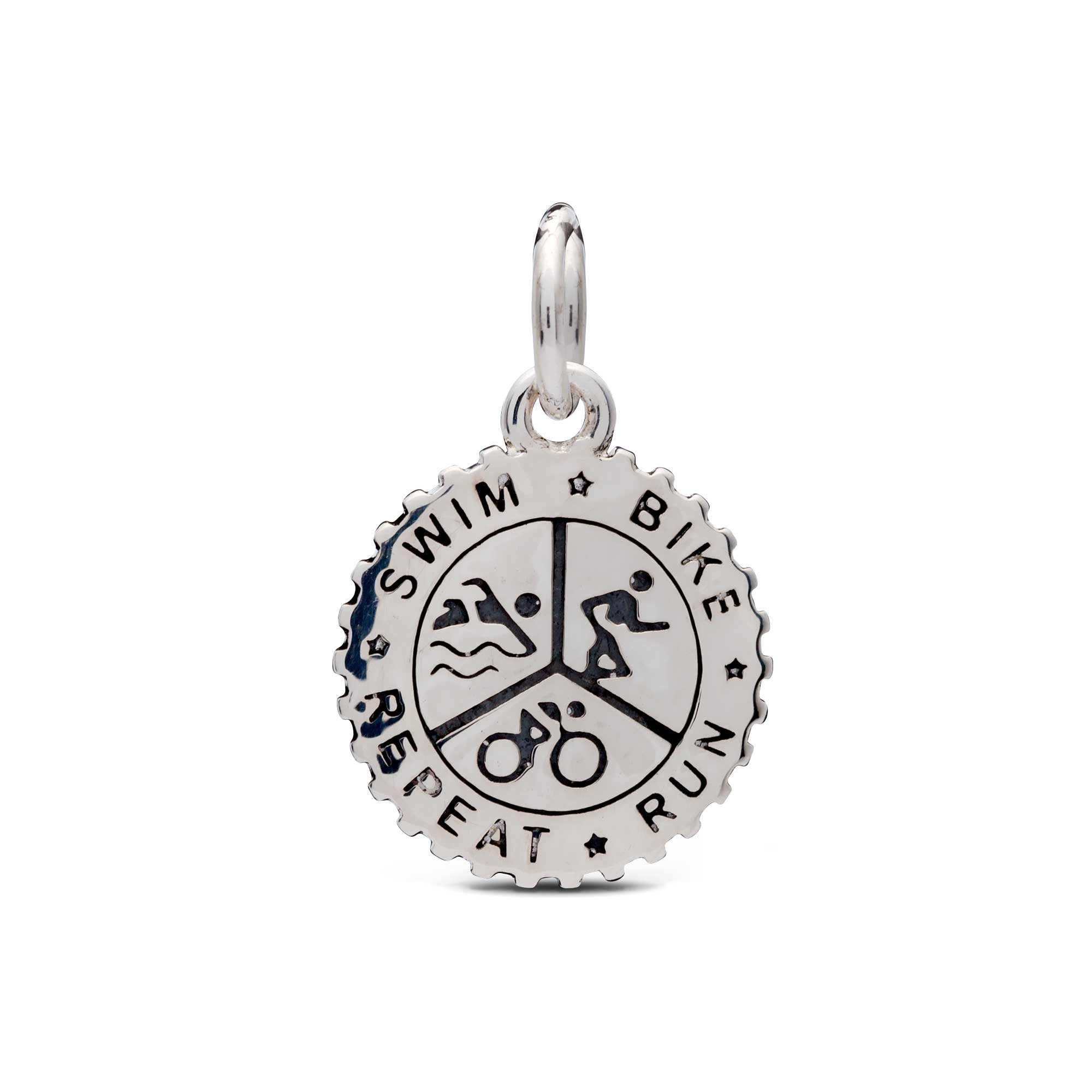 triathlon swim bike run repeat solid silver charm free engraving fits pandora