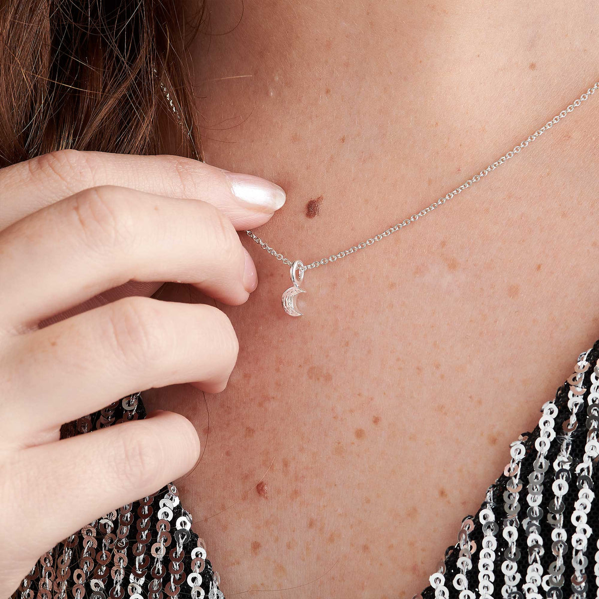Small silver moon pendant for teens young girls handmade designer Scarlett Jewellery