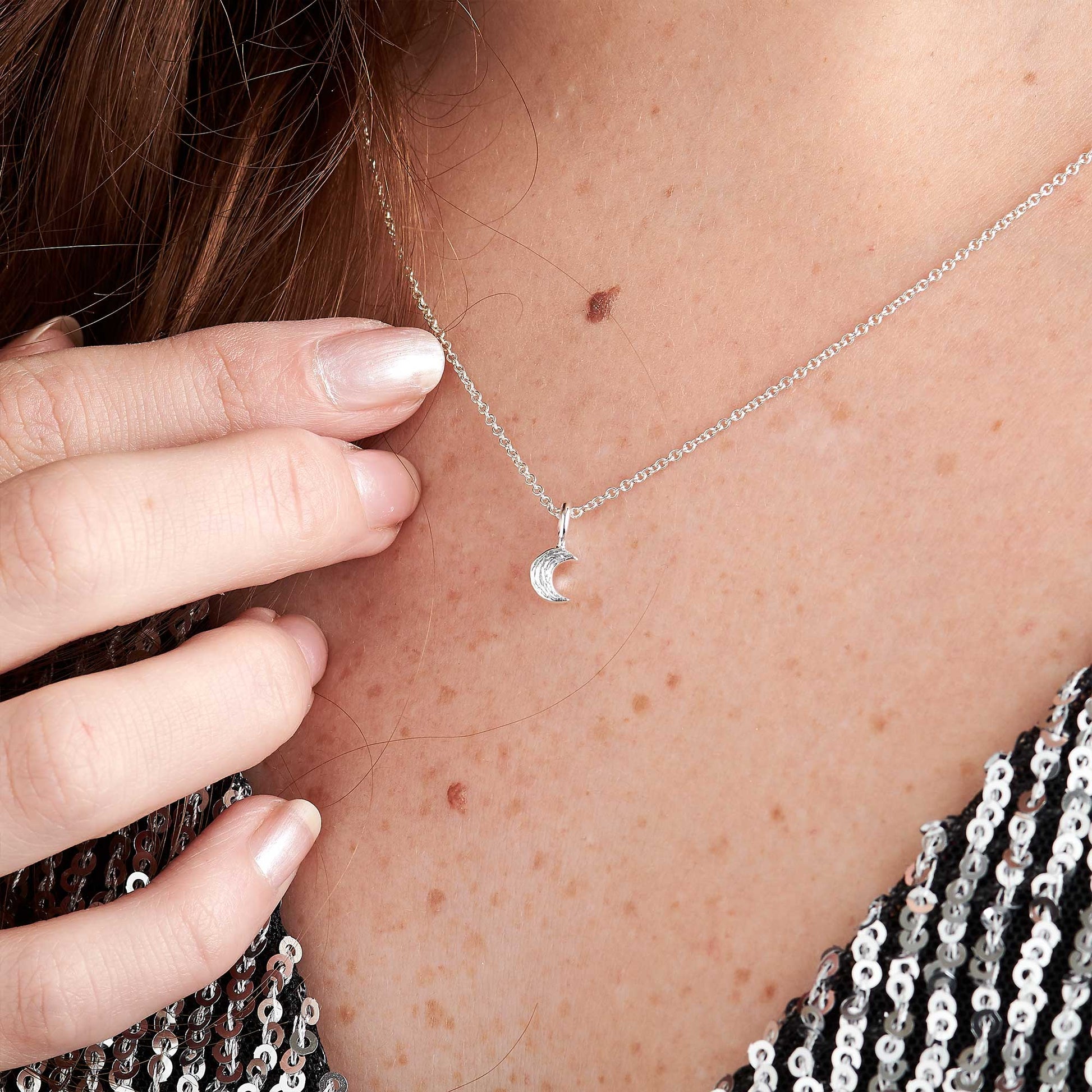 Small silver moon pendant for teens young girls handmade designer Scarlett Jewellery