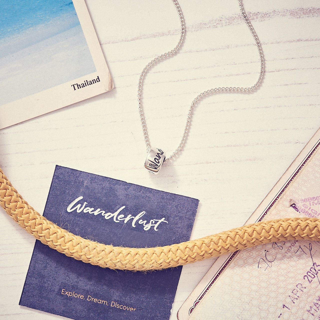Wanderlust silver necklace for men & women - unusual travel gift alternative to a silver saint Christopher