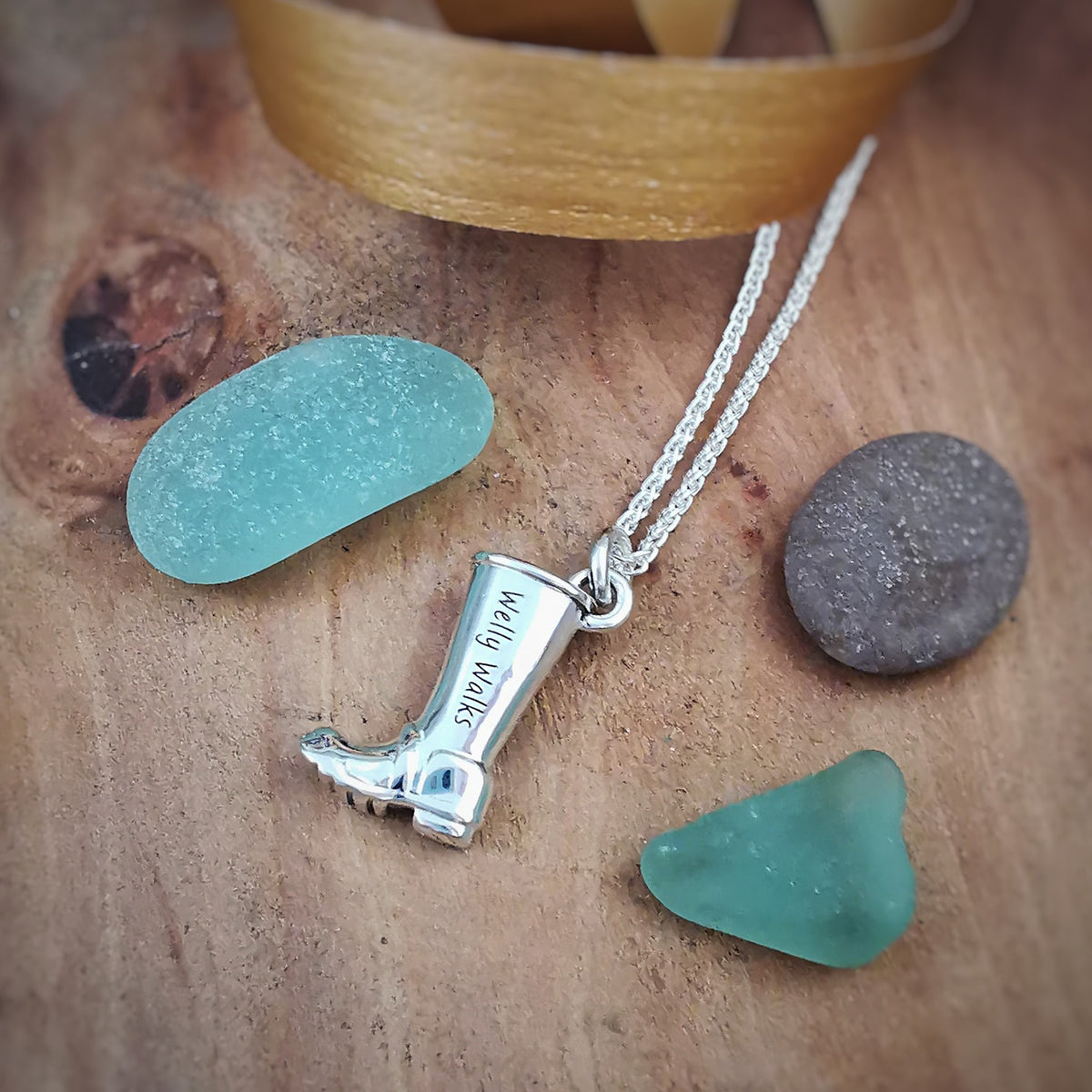 welly boot pendant engraved with welly walks personalised silver charm scarlett jewellery