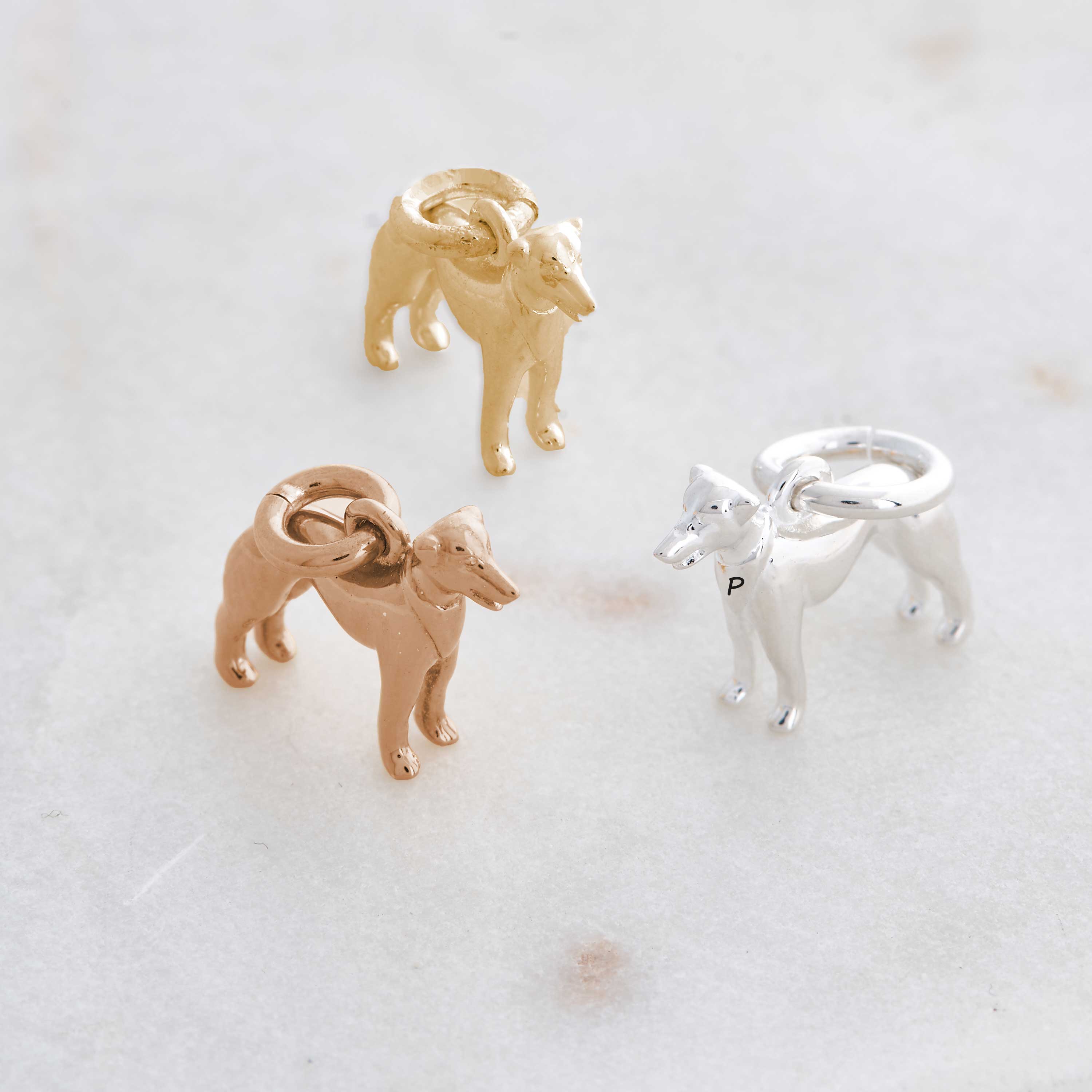 whippet silver gold rose plated charms