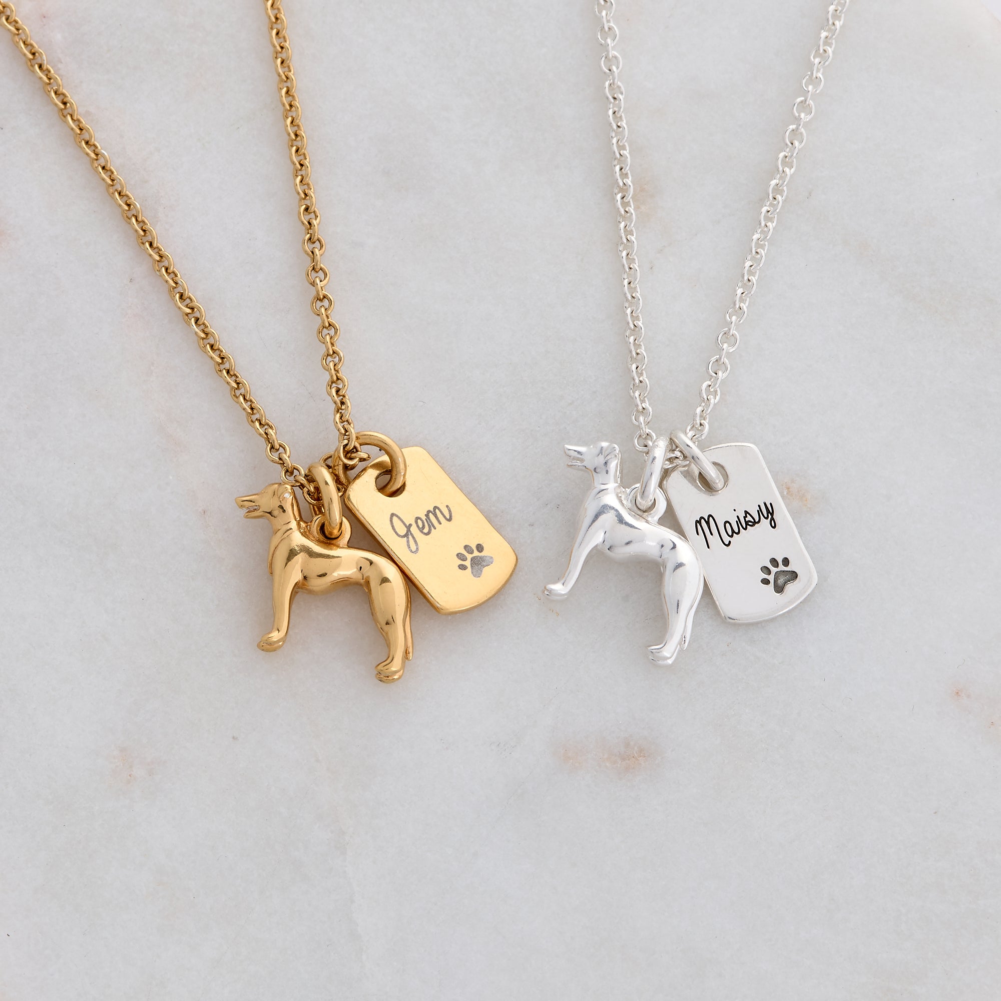 Whippet Greyhound silver dog charm necklace gift for pet loss Scarlett Jewellery UK