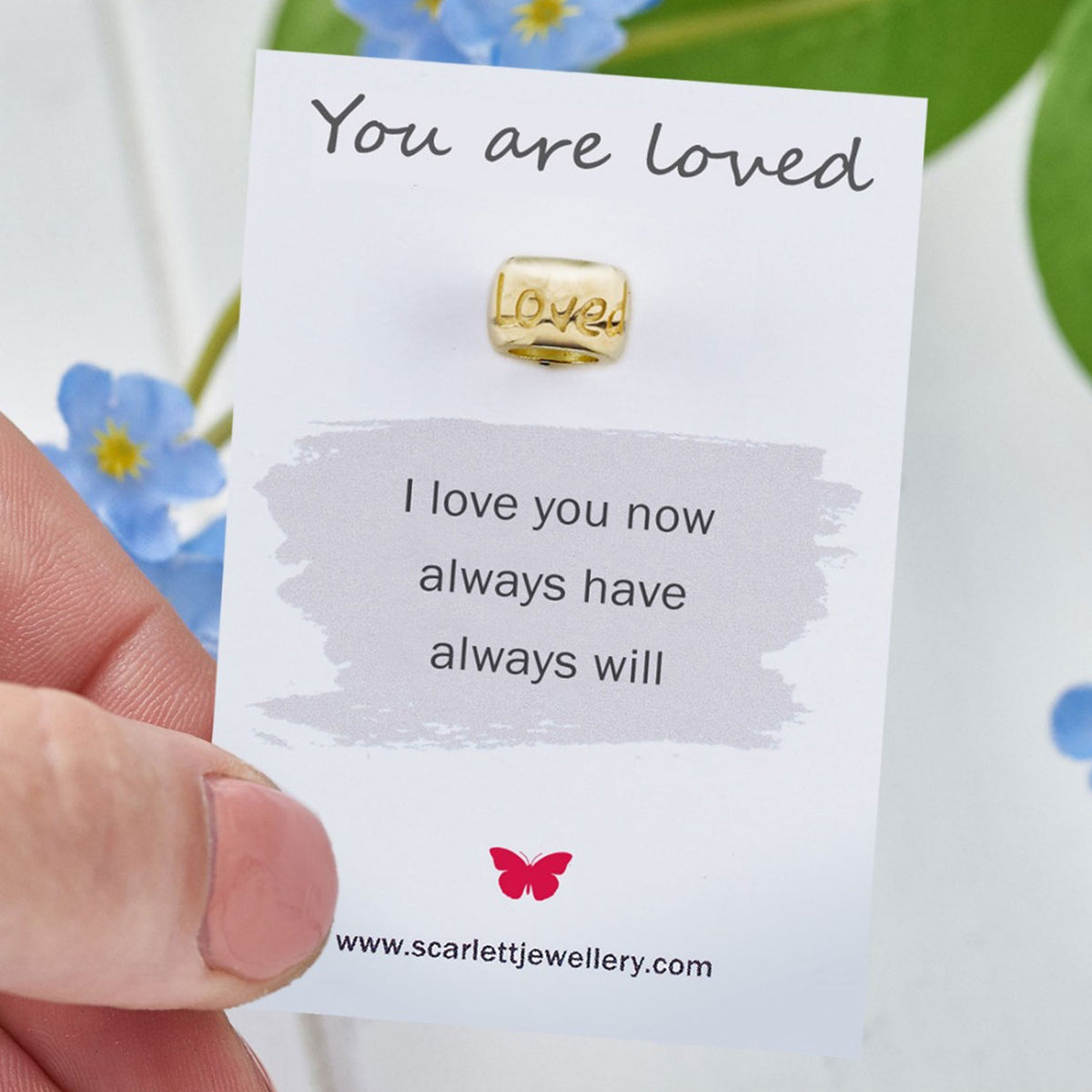 You are loved anniversary eco friendly recycled gold charm bead Scarlett Jewellery